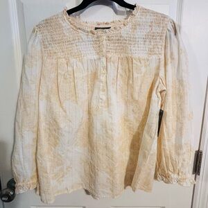 😍NWT Cotton Light Cream Floral Boho Peasant Blouse SZ medium